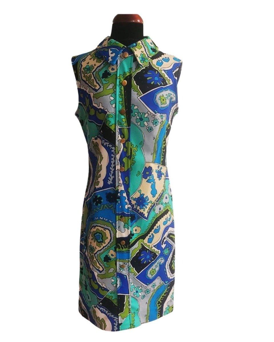 Azul estampado vestido Peck&Peck - Boutique Insomnia Vintage