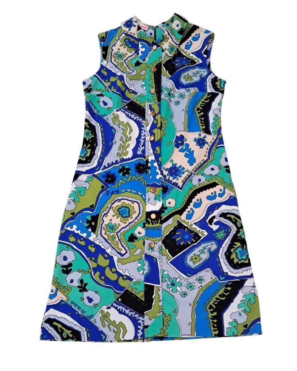 Azul estampado vestido Peck&Peck - Boutique Insomnia Vintage