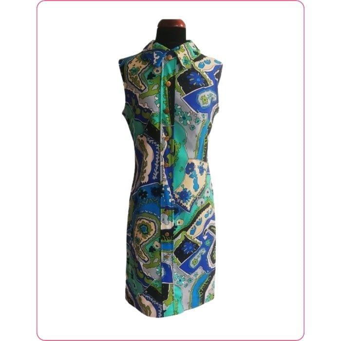 Azul estampado vestido Peck&Peck - Boutique Insomnia Vintage