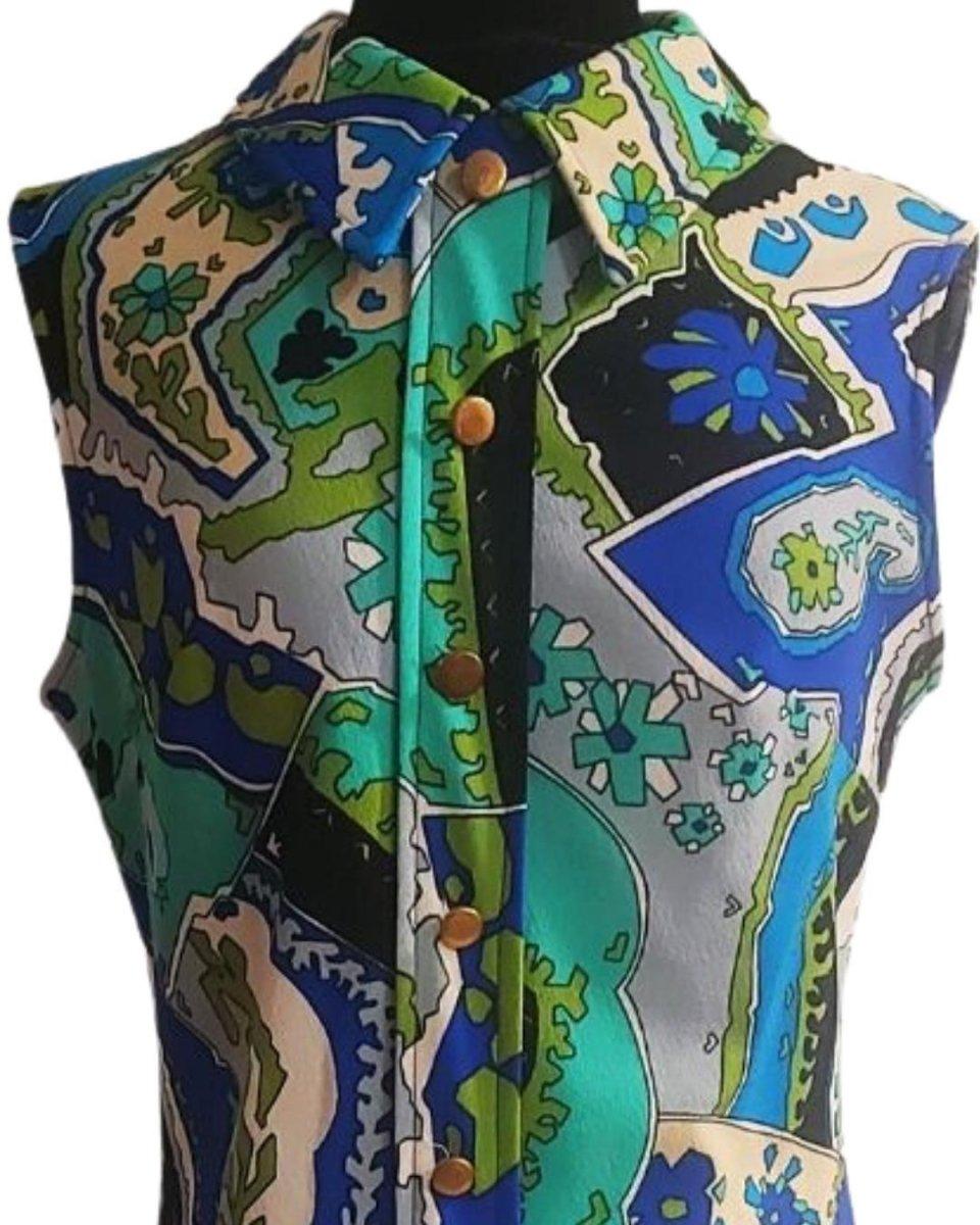 Azul estampado vestido Peck&Peck - Boutique Insomnia Vintage
