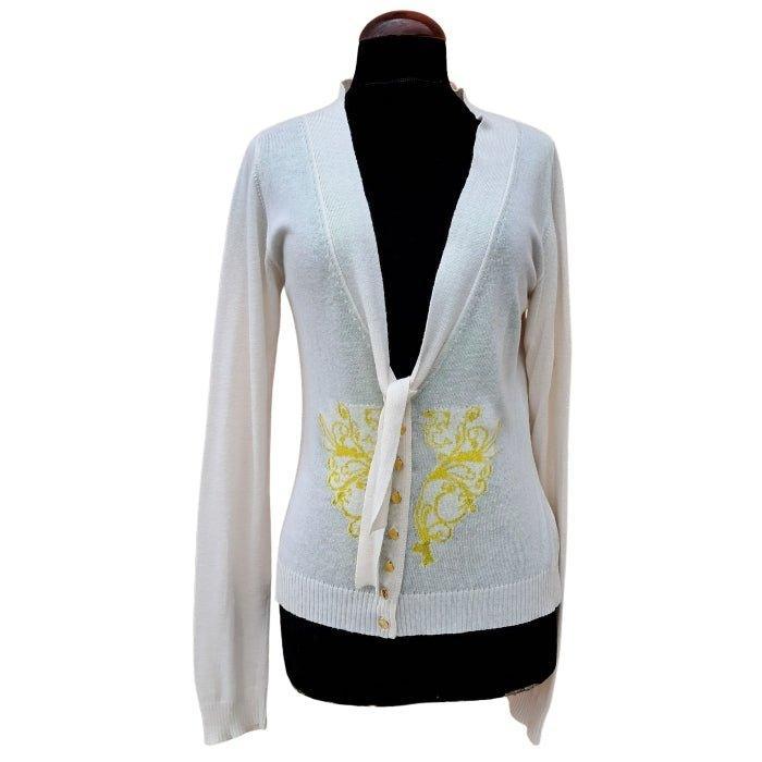 Cárdigan de punto fino blanco amarillo - Boutique Insomnia Vintage