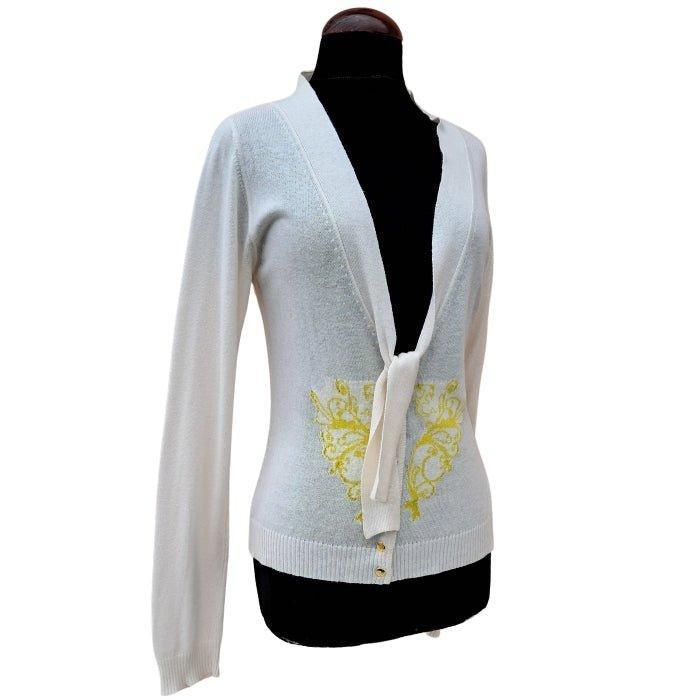 Cárdigan de punto fino blanco amarillo - Boutique Insomnia Vintage