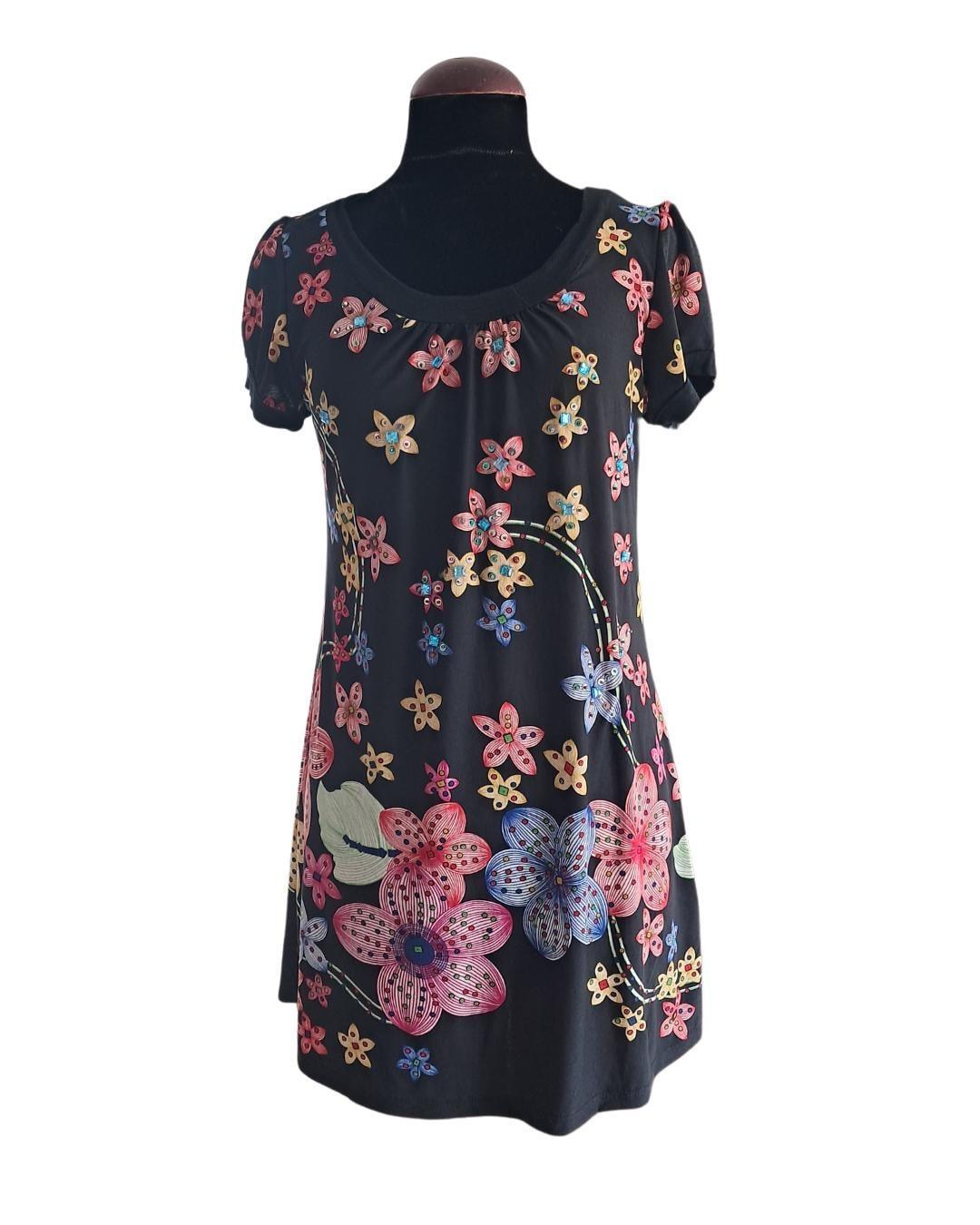 Negro estampado mini vestido - Boutique Insomnia Vintage