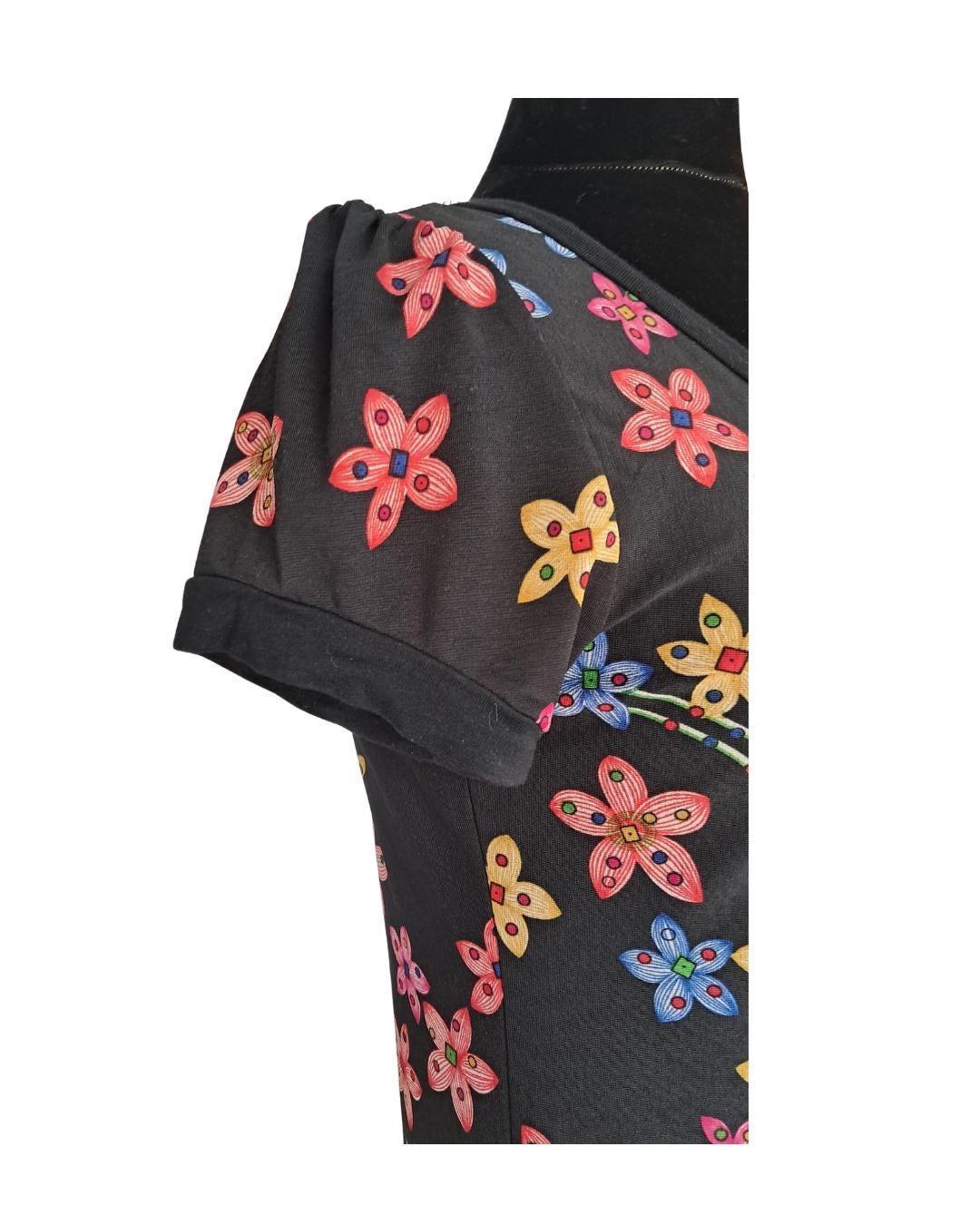 Negro estampado mini vestido - Boutique Insomnia Vintage