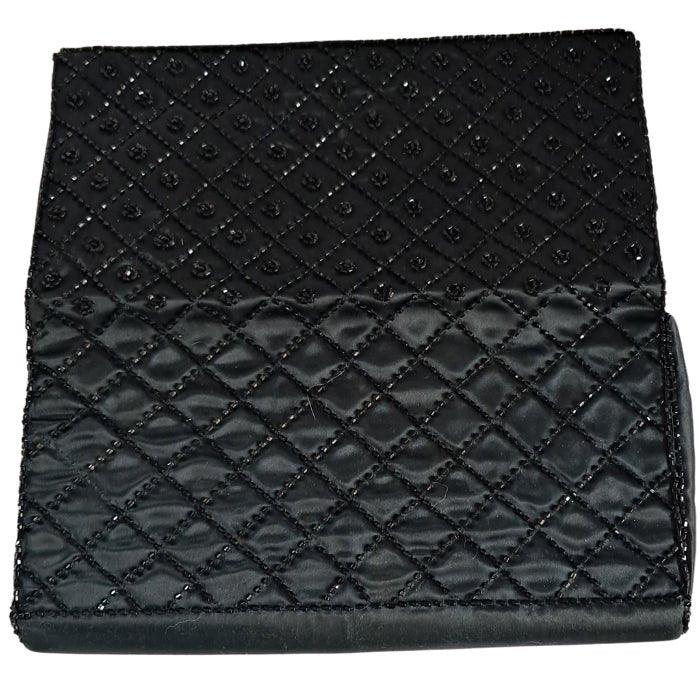 Negro clutch raso y cuentas - Boutique Insomnia Vintage