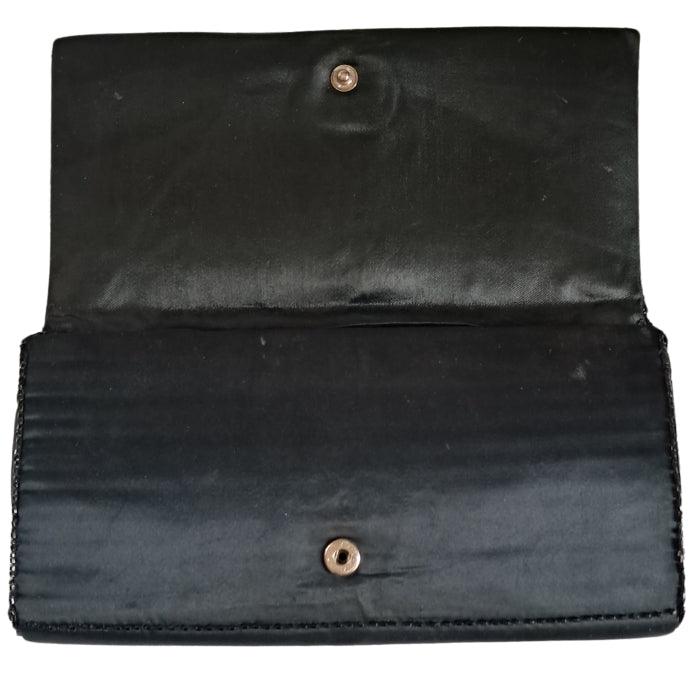 Negro clutch raso y cuentas - Boutique Insomnia Vintage