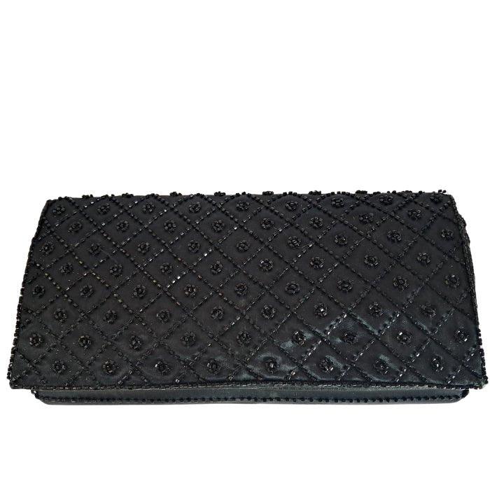 Negro clutch raso y cuentas - Boutique Insomnia Vintage