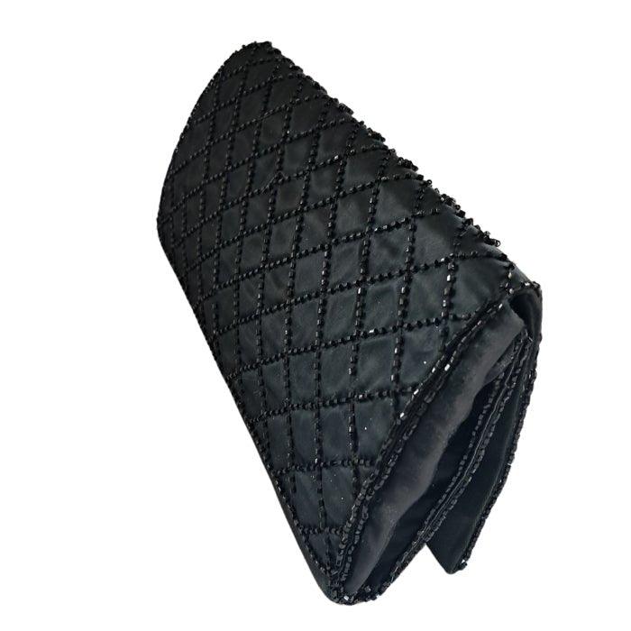 Negro clutch raso y cuentas - Boutique Insomnia Vintage