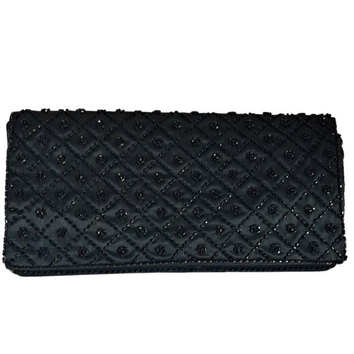 Negro clutch raso y cuentas - Boutique Insomnia Vintage