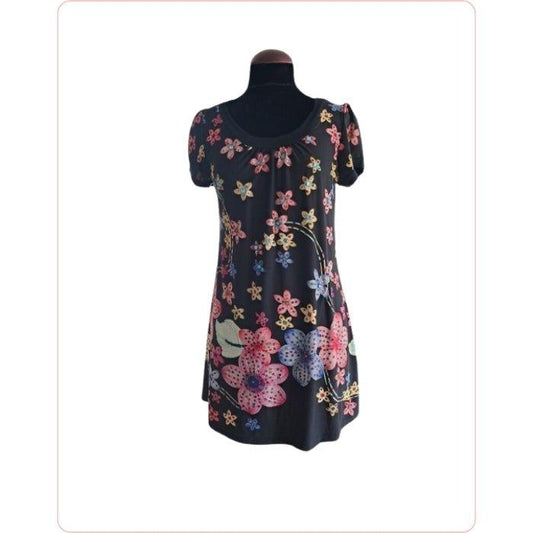 Negro estampado mini vestido - Boutique Insomnia Vintage