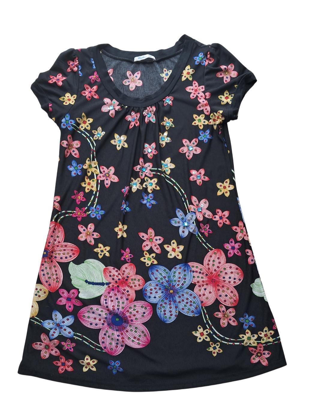 Negro estampado mini vestido - Boutique Insomnia Vintage