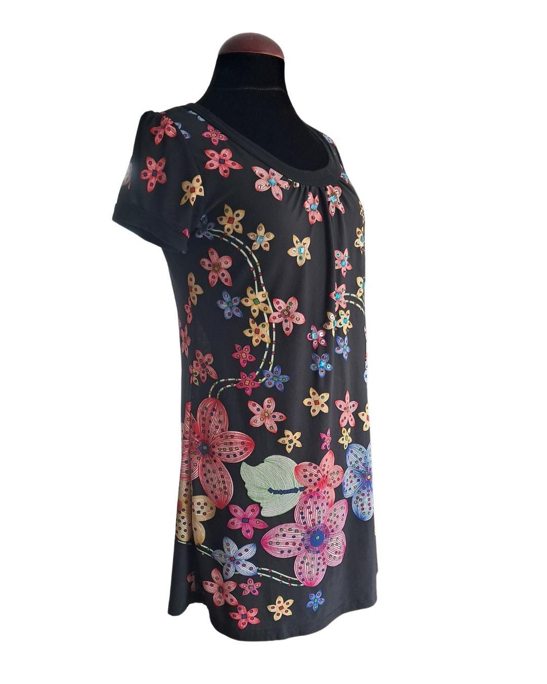 Negro estampado mini vestido - Boutique Insomnia Vintage