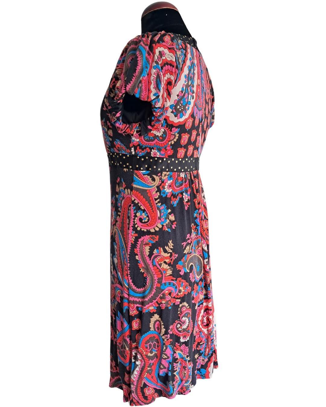 Negro estampado vestido Betsey - Boutique Insomnia Vintage