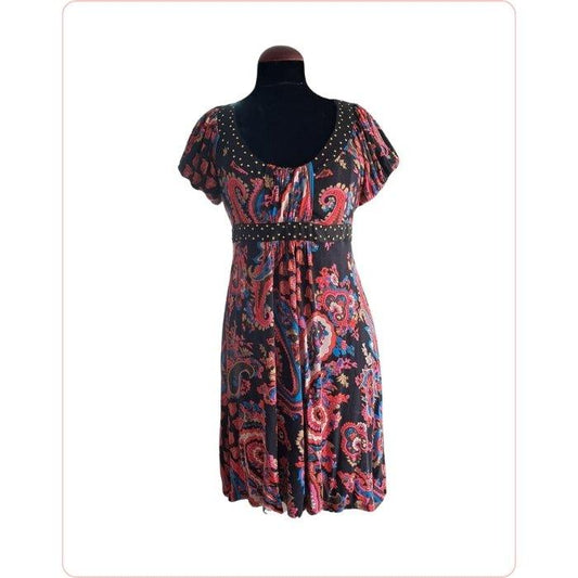 Negro estampado vestido Betsey - Boutique Insomnia Vintage