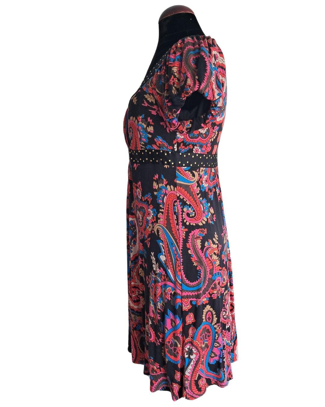 Negro estampado vestido Betsey - Boutique Insomnia Vintage