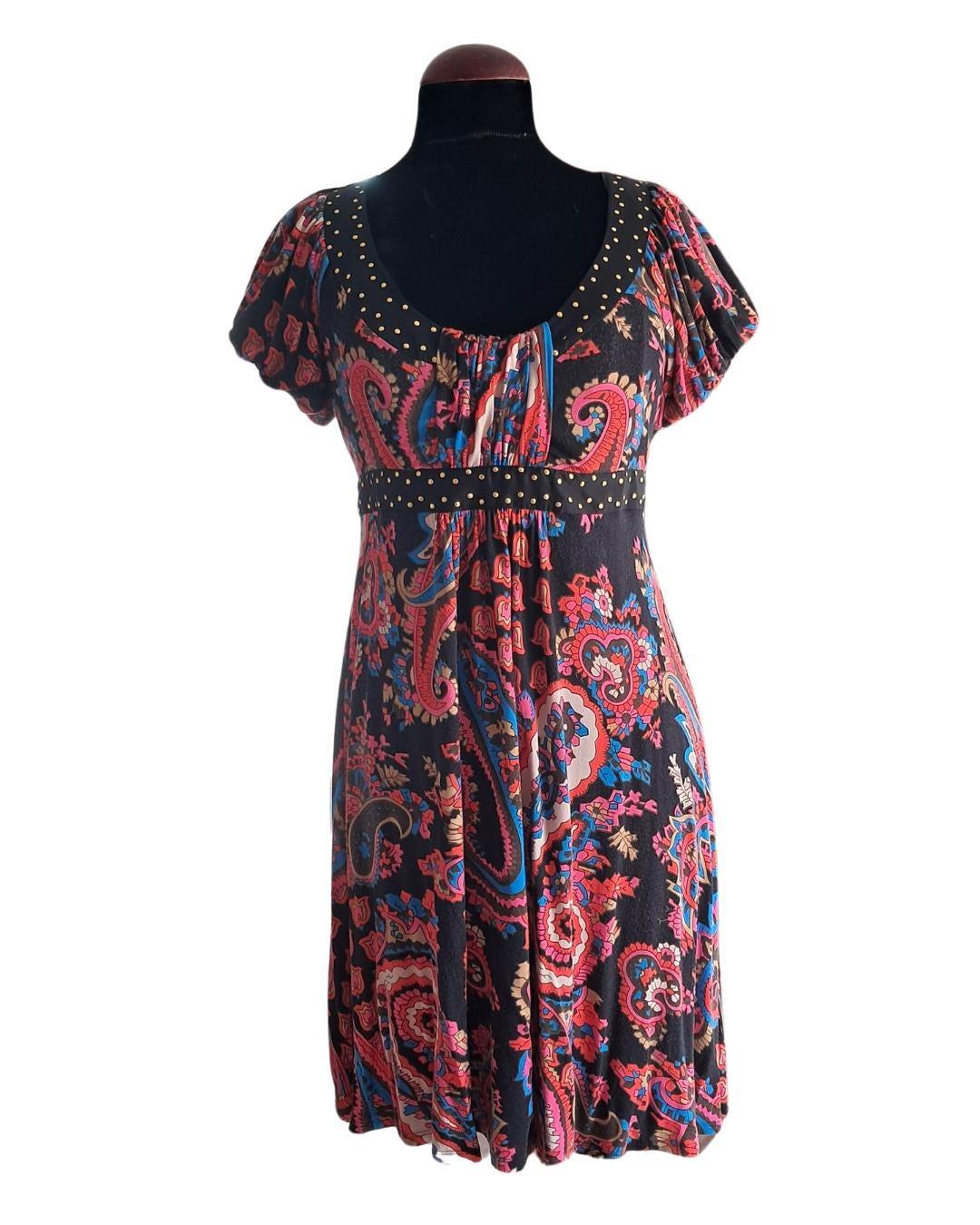 Negro estampado vestido Betsey - Boutique Insomnia Vintage