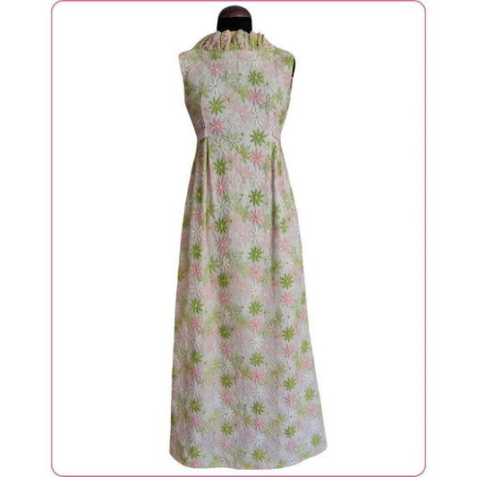 Rosa verde flores bordadas vestido - Boutique Insomnia Vintage